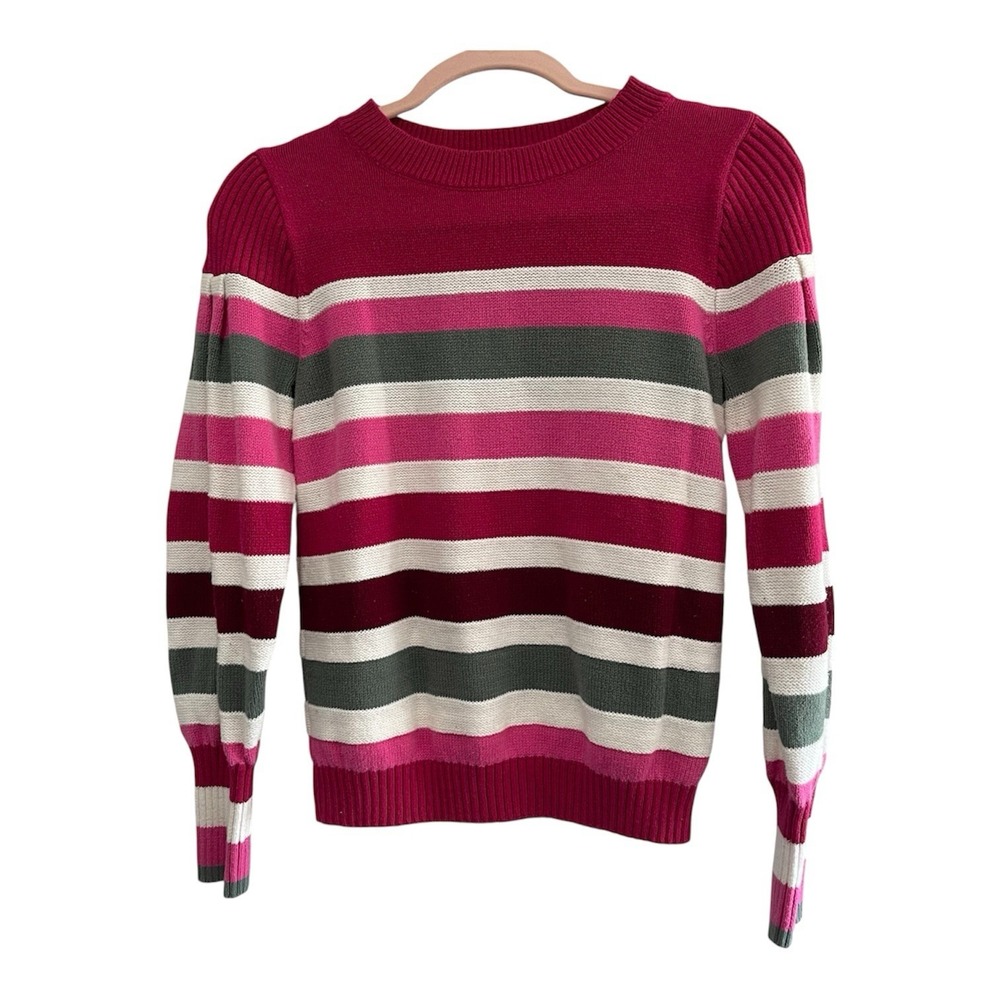Loft Pouf Long Sleeved Striped Sweater Pink White Gray Sz S